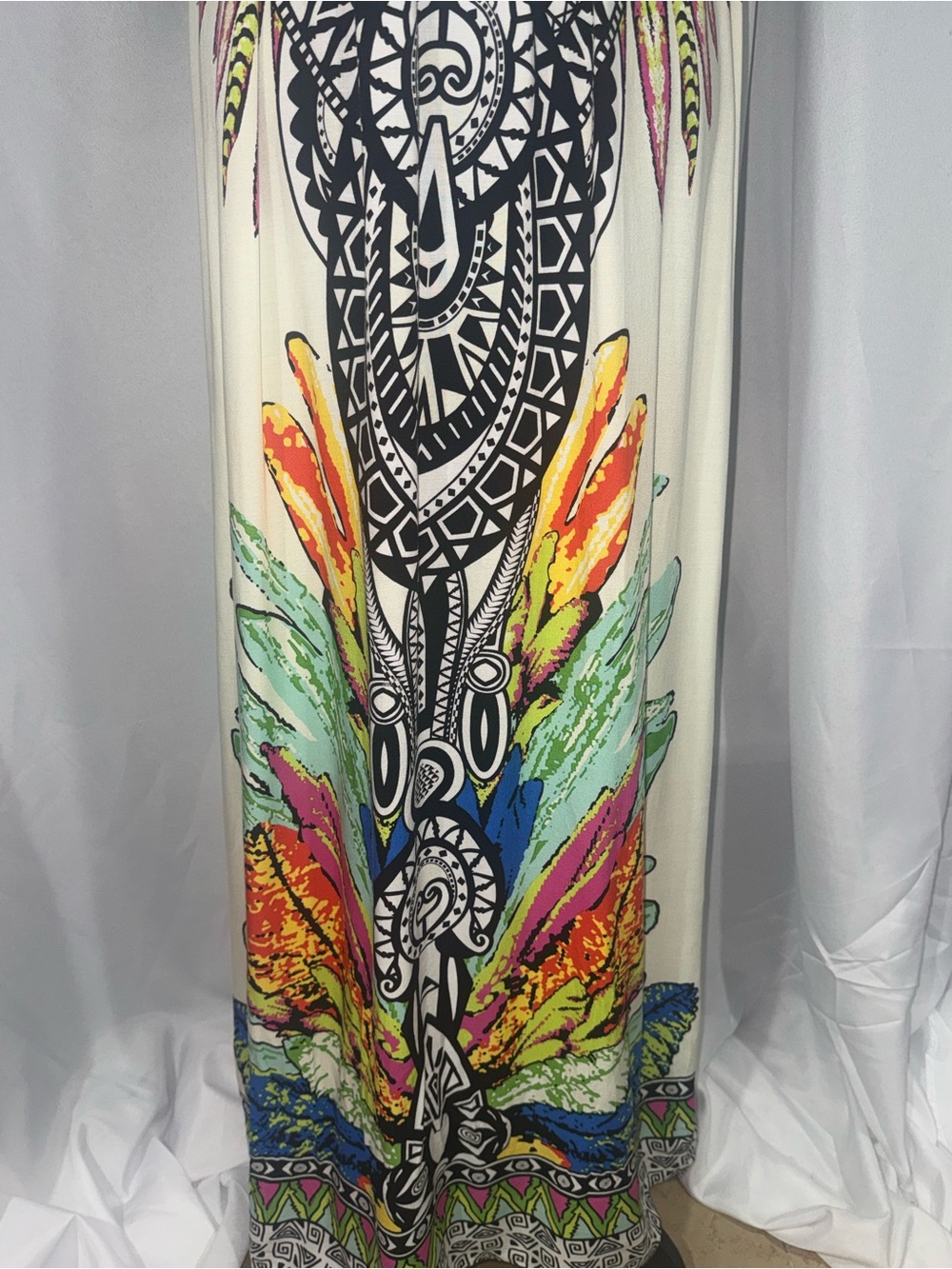 Flying Tomato Cream Maxi Dress with Black Tribal Motif and Bright Accents - Picture 3 of 10